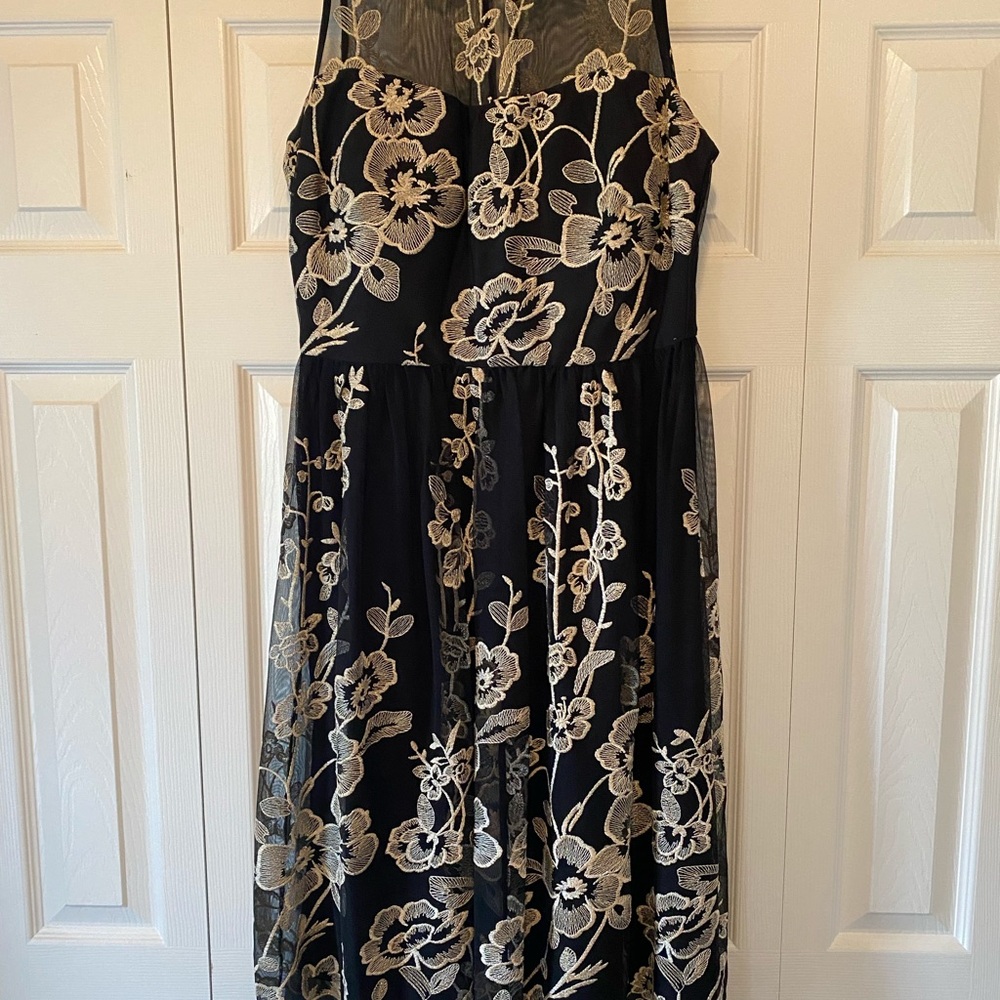 ECI Black and Gold Floral Midi Dress